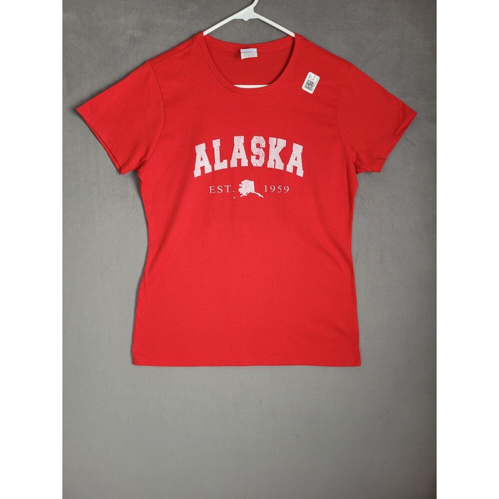Retro Alaska State T-shirt For Women Round Neck Size Medium